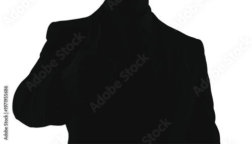 Person's silhouette from behind, depicting anonymity and a professional presence against a stark white.