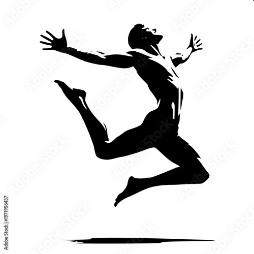 Solid black silhouette of man jumping with pure joy