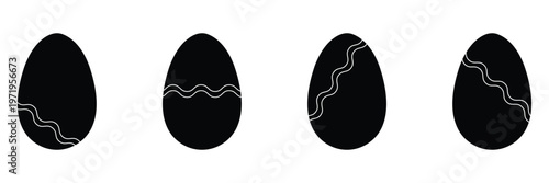 Easter eggs icon set. Set of decorated ester eggs vector. Spring easter black and white egg elements. Vector Illustration . EPS 10 .
