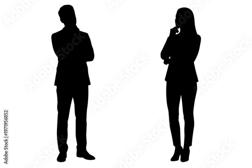 Man and woman thinking with hand on chin silhouette set

顎に手をあてて考える男女のリアルシルエットセット