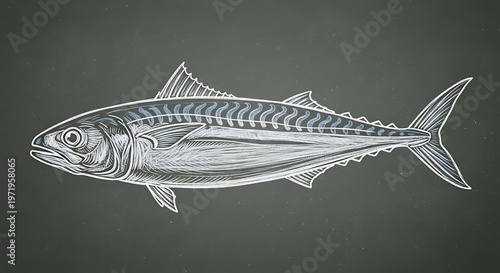 Detailed illustration of a mackerel fish on a dark background