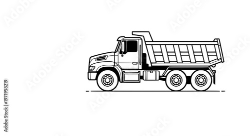Detailed Vector Illustration of a Dump Truck Used in Construction and Heavy Duty Industry