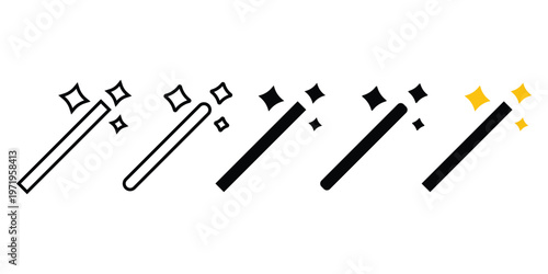 Collection of magic wands with sparkles and stars on white background for fantasy or celebration designs