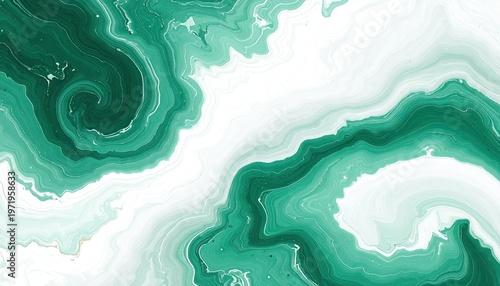 Abstract swirling green and white fluid art, mimicking stone