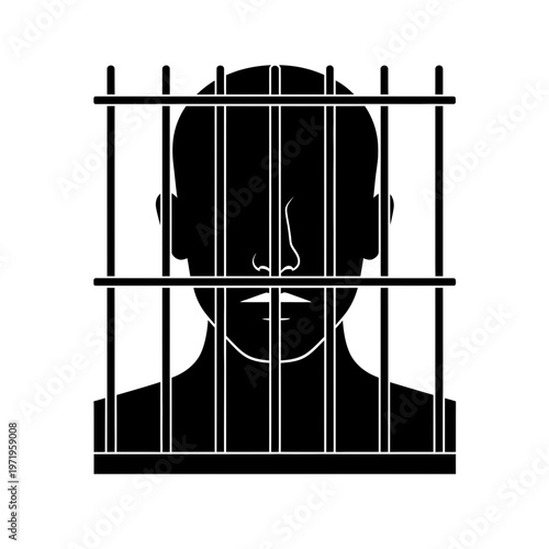 Silhouette of a person behind prison bars depicting incarceration and confinement.
