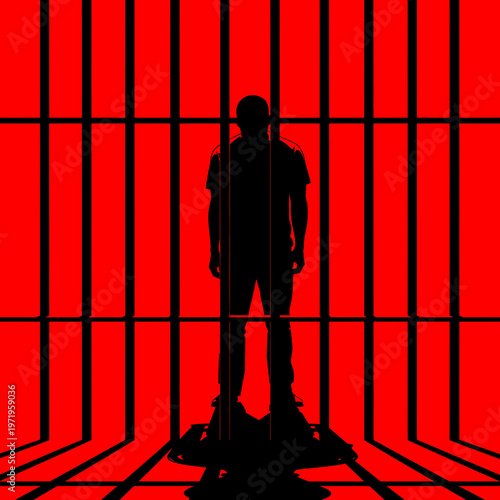 Silhouette of a person standing in front of a red background.