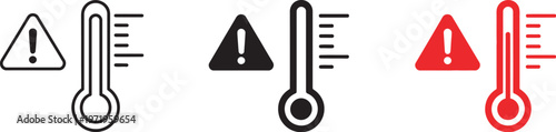 Thermometer threat level icon vector set, heat fever danger symbols, medical alert icons, flat minimal design, scalable editable illustration pack