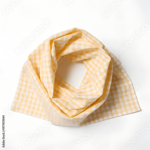 Yellow Checkered Scarf Isolated on White Background | Minimal Fashion Accessory