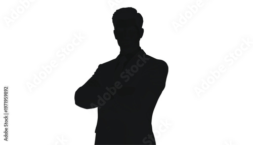 Businessman's upper body silhouette with arms crossed conveys confidence and a professional demeanor on.