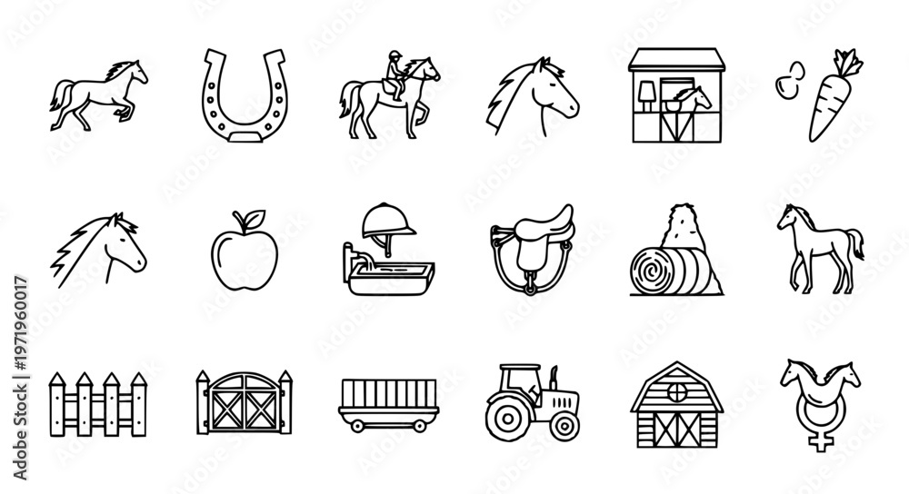Fototapeta premium Minimal Horse UI Icon Set for Apps and Farm Systems