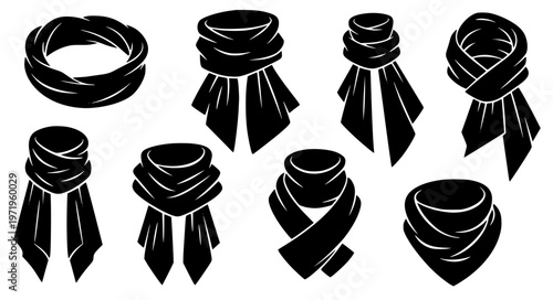 Scarf Silhouette Fashion Vector Set with Elegant Draping Shapes