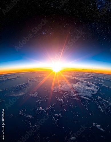 Spectacular Sunrise Over Earth - A Breathtaking View from Space.