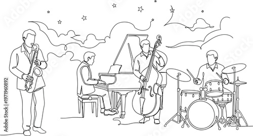 Jazz band playing music at night