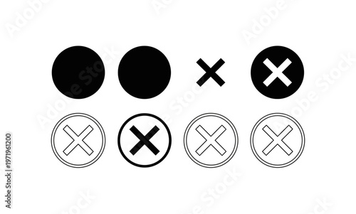 Collection of black and white cross and circle icons for various uses.