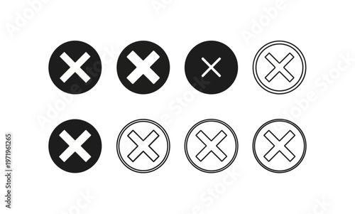Collection of black and white cross mark icons in various styles.