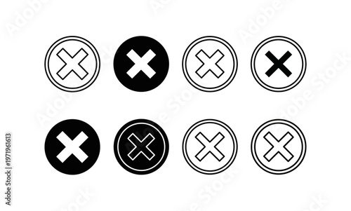 Collection of black and white X mark icons in various styles.