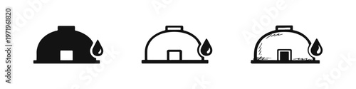 Traditional Oven or Kiln Icon Set with Liquid Drop Detail in Different Styles