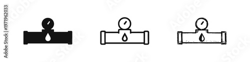 Industrial Pipe with Pressure Gauge and Liquid Drop Icon Set in Different Styles