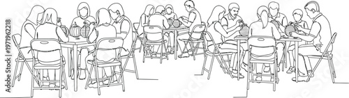Outline of people sitting at desks in a classroom