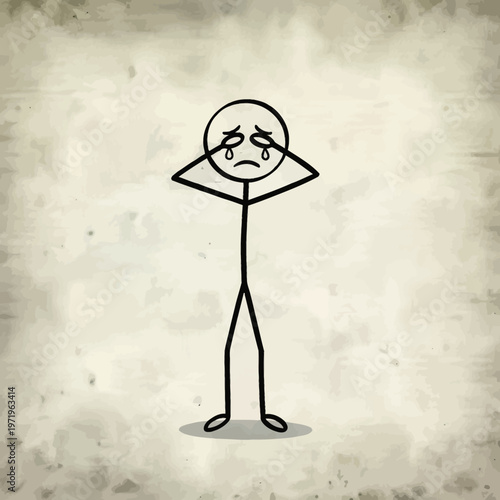 Sad Stick Figure Crying with Frustration.