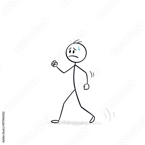 Sad Stick Figure Walking with Clenched Fist.