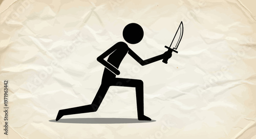 Silhouette Man Running with Sword in Hand.