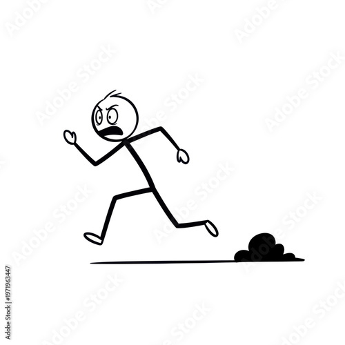 Scared Stick Figure Running Away Cartoon.