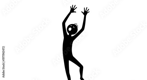 Silhouette of Dancing Person with Raised Arms.