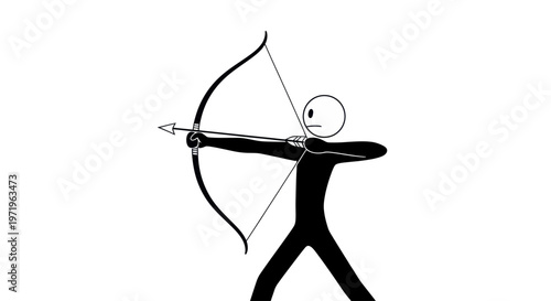 Silhouette of an Archer Aiming Bow.