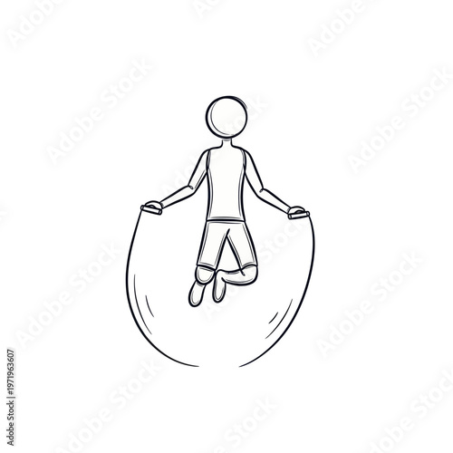 Simple Line Drawing of Person Jumping on Trampoline.