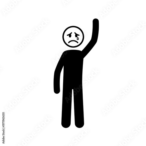 Man with Sad Face and Raised Hand.