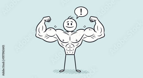Muscular Cartoon Character Showing Off Muscles.