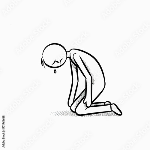 Person Kneeling in Sorrow and Despair.