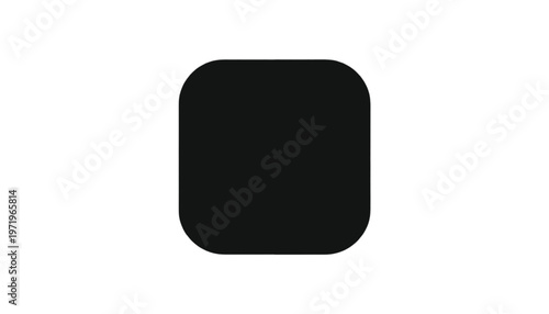 Solid black rounded square shape offers a versatile graphic element against a white backdrop.