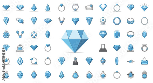 Collection of Blue Diamond Icons and Jewelry Symbols