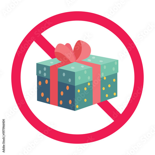 No gift sign, forbidden sign with gift box icon, present prohibited icon, no reward sign, no surprise sign, vector illustration
