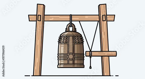 A serene Buddha statue near a bell on a peaceful Day in a temple