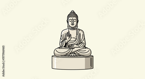 Buddha sits peacefully on a pedestal on a special Day