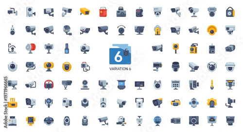 Collection of Security Cameras Icons, Surveillance Systems, CCTV, Monitoring Devices