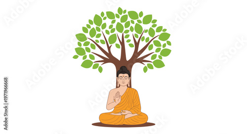 Buddha meditates under tree on a serene Day