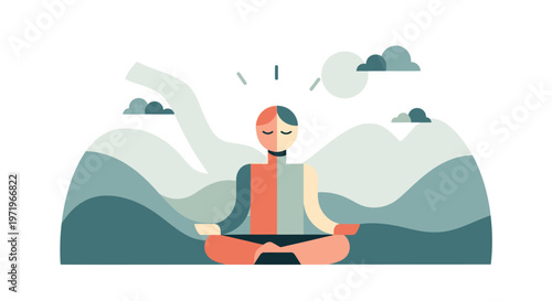 Person meditating like Buddha on a peaceful mountain Day