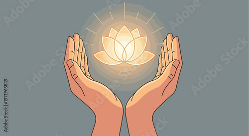 Buddha's Day Radiant Hands Holding Lotus Flower in Air