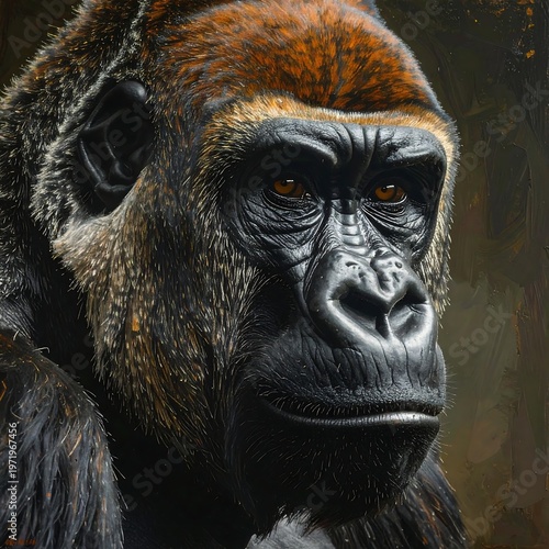 A detailed digital portrait of a gorilla's face