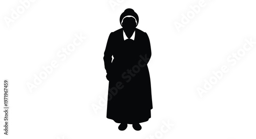 Full body portrait of an elderly woman in traditional clothing silhouette