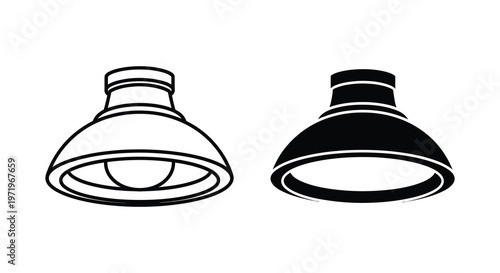 Two industrial lamps presented in contrasting views a striking silhouette