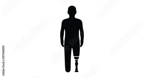 A full body depiction of a person with a prosthetic leg silhouette