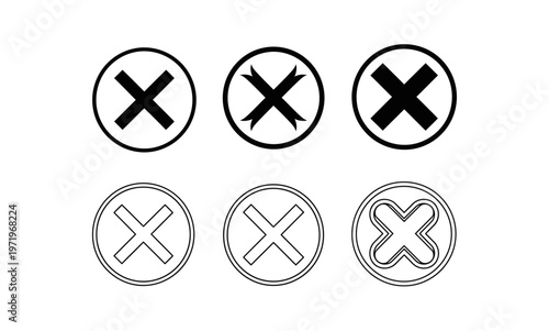 Collection of six different X mark icons in circles.