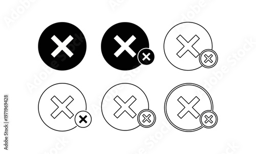 Collection of six X mark icons in various styles, representing cancellation or error.