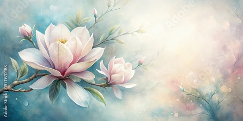 Serene Magnolia Blossoms A Delicate Watercolor Painting of Spring Flowers on a Soft, Pastel Background