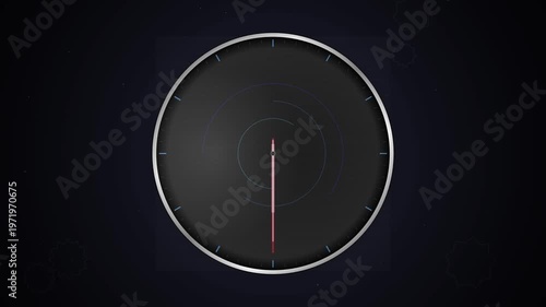 Digital speedometer dial with red needle on black background, showing speed and tachometer, futuristic dashboard display